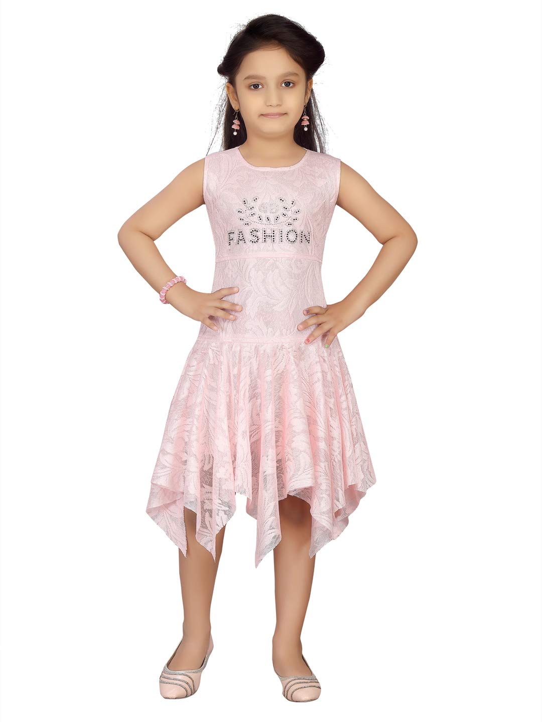 Aarika Girl's Net A-Line 2-3 Years Dress (NV-FK-20802_Pink