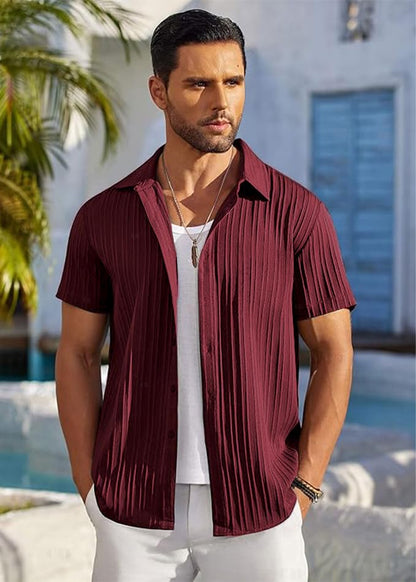 CB-COLEBROOK Mens Casual Button Down Soft Linen Shirts Short Sleeve Textured Summer Beach Shirts for Men (in, Alpha, XL, Regula