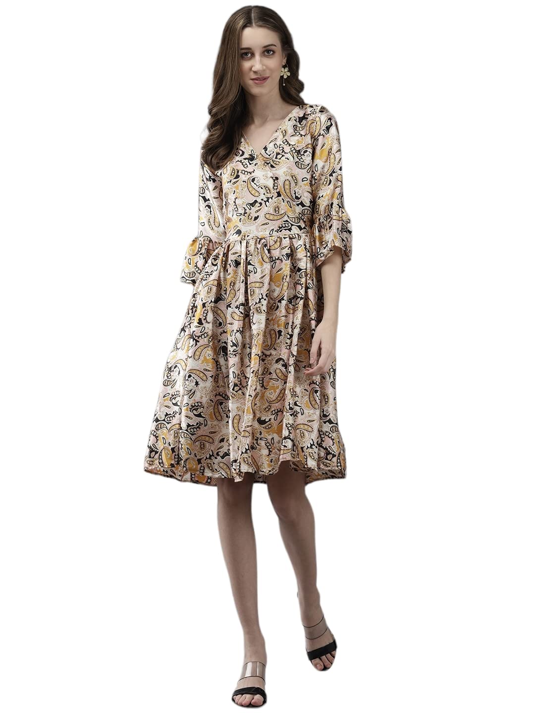 Aarika Womens Multi Color Polycrep Printed Dress (DR-AW-020-MULTI-S)