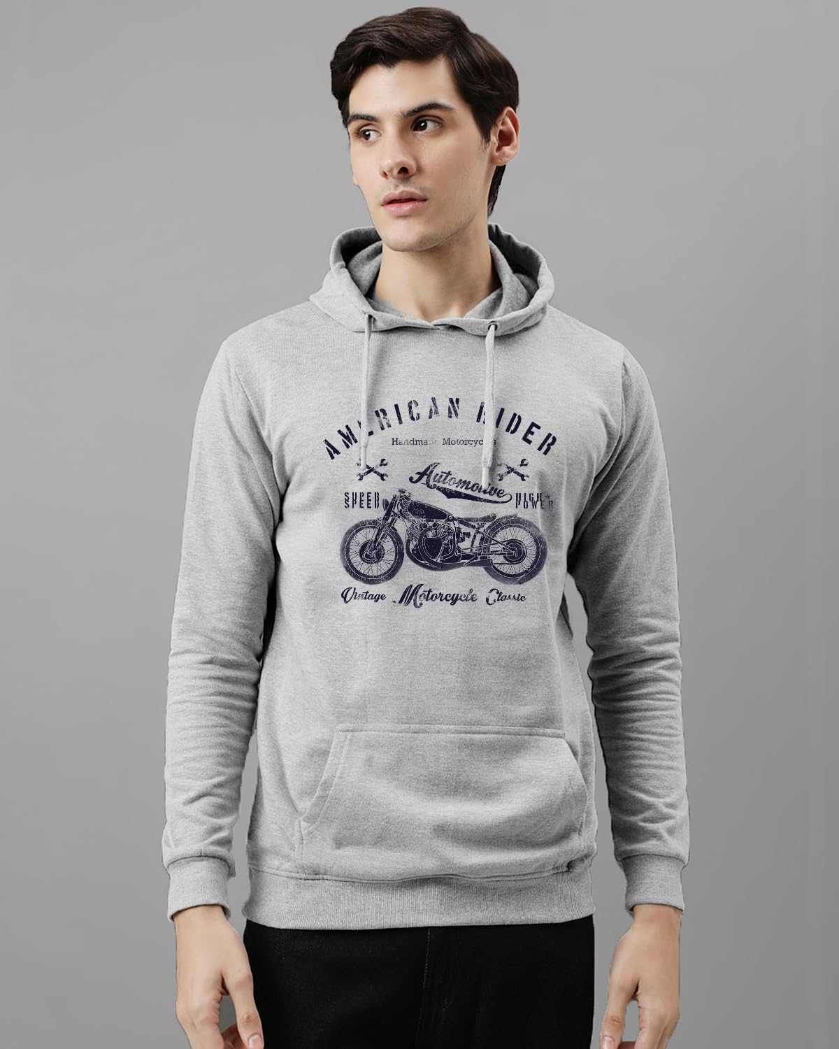ADRO Men's Cotton Blend Neck Hooded Sweatshirt (H24-AME-GR)