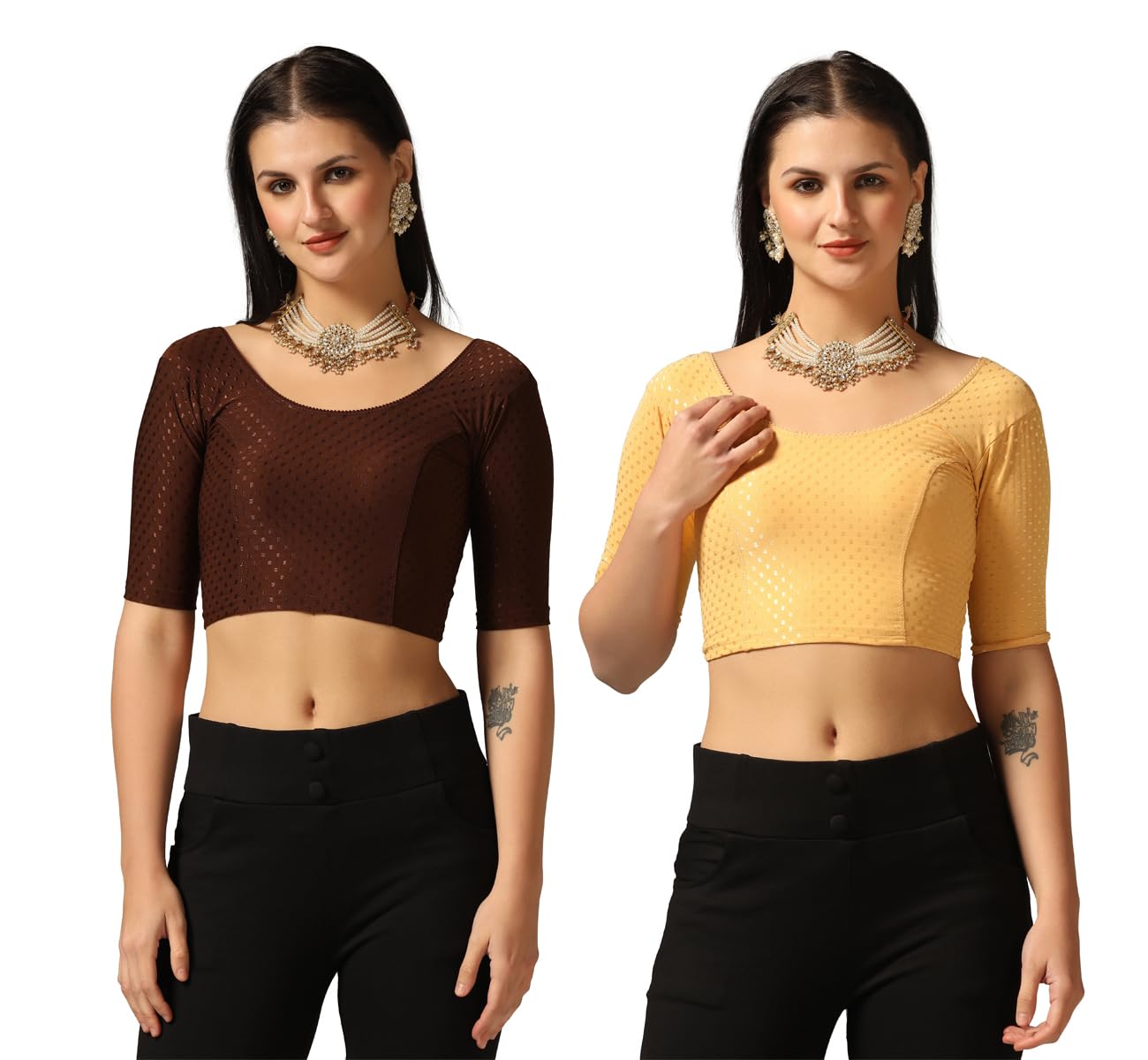 Tagdo Women'S Slim Fit Blouse Pack Of 2 (Combo-5058-Cof-Crm-44)