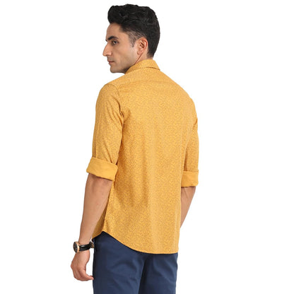 Turtle Men 100% Cotton Slim Fit Mustard Printed Casual Shirt