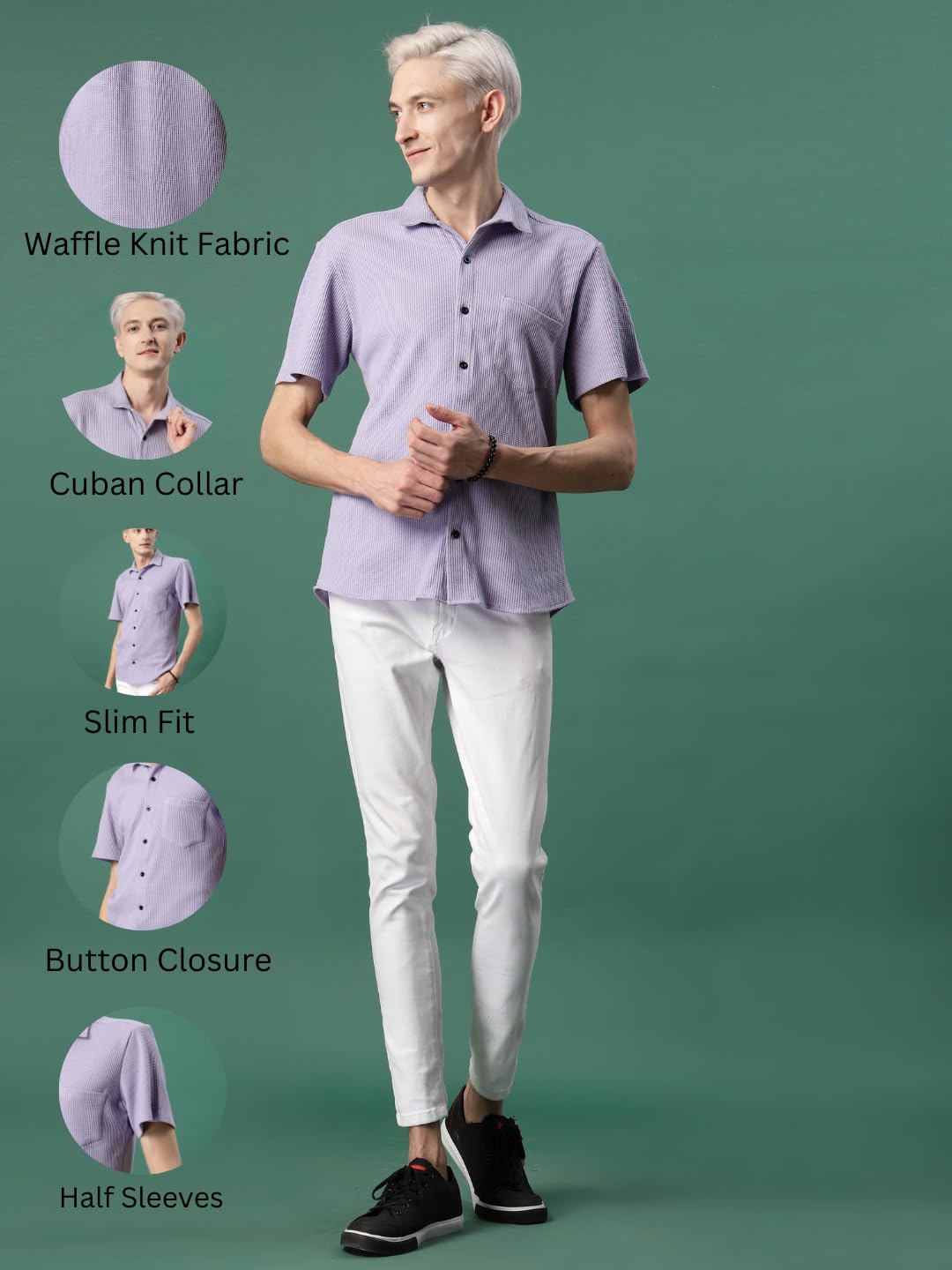 Rigo Waffle Knit Self-Textured Slim Fit Shirt for Mens | Half Sleeve Shirt for Men | Summer Shirts for Men Light Purple