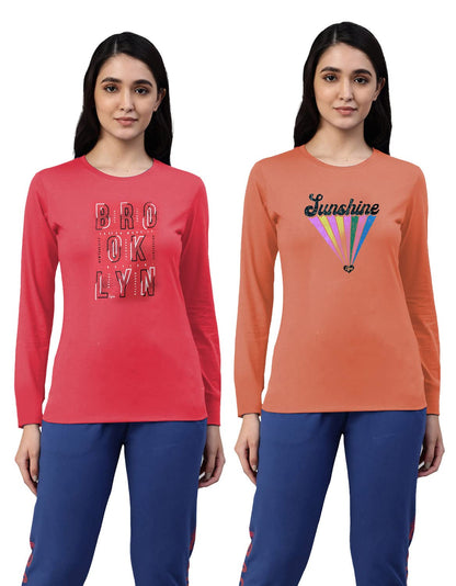 Lyra WomenS Cotton Printed Round Neck Full Sleeves T-Shirt