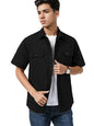 SMOWKLY Mens Casual Solid Printed Cotton Regular Fit Shirt || Half Sleeve, Button Down, Double Front Pocket || Denim Jacket Sty