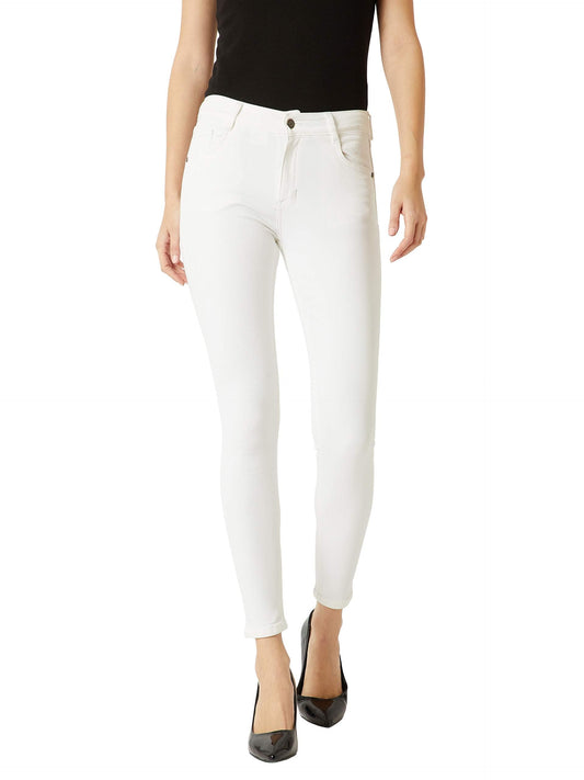 Dolce Crudo Womens Skinny Mid Rise Clean Look Bleached Regular Length Stretchable Denim Jeans (DOSS18DEN02-34-82-28_, White, 28