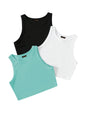 Toochki Tops for Woman | Spandex Top | Crop | Short | Western | for Jeans | Sleeveless | Stretchable | Pack of Three | Black-Whi