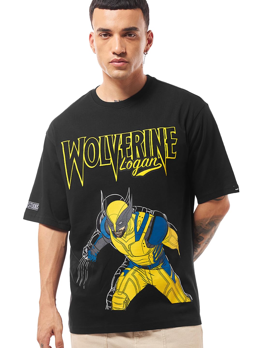 Bewakoof Official Marvel Merchandise Wolverine Mens Graphic Print Oversized Fit Half Sleeve Round Neck Cotton Jersey T-Shirt_64