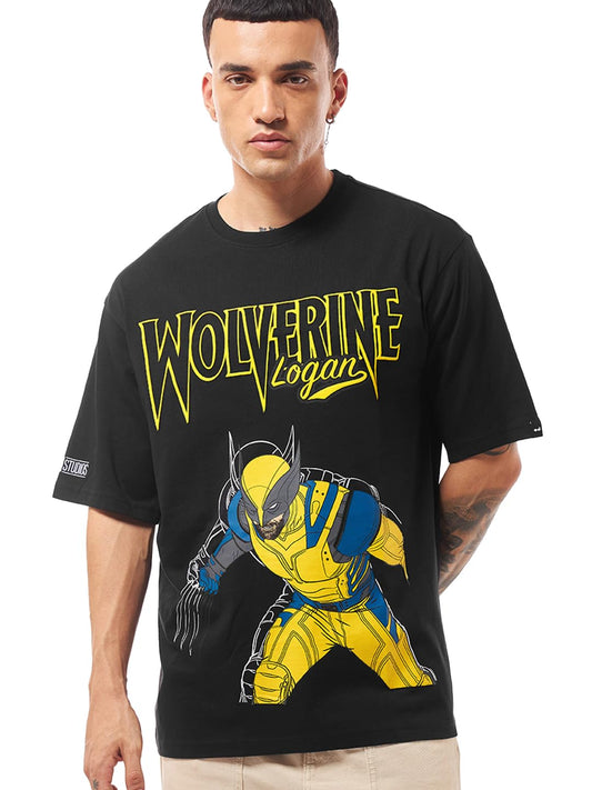 Bewakoof Official Marvel Merchandise Wolverine Mens Graphic Print Oversized Fit Half Sleeve Round Neck Cotton Jersey T-Shirt_64