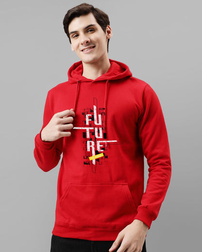 ADRO Men's Cotton Blend Neck Hooded Sweatshirt (H24-FTR-RD_Red
