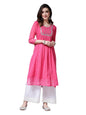 Stylum Women's Lehariya Printed & Embroidered Georgette Naira Cut Kurta (TOWNPINK_Pink)