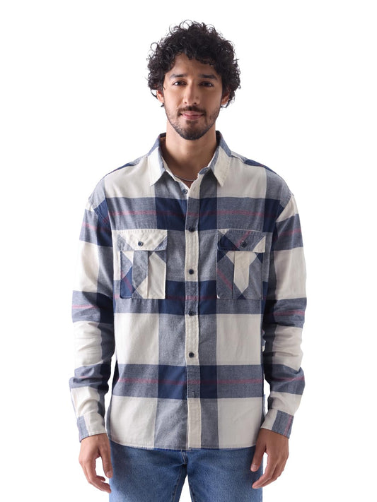 The Souled Store Plaid: Blue Haze (Utility) Men Utility Shirts