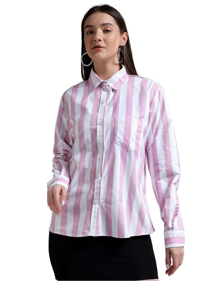Kotty WomenS Striped Looking Spread Collar Shirts(Multicolor,S)