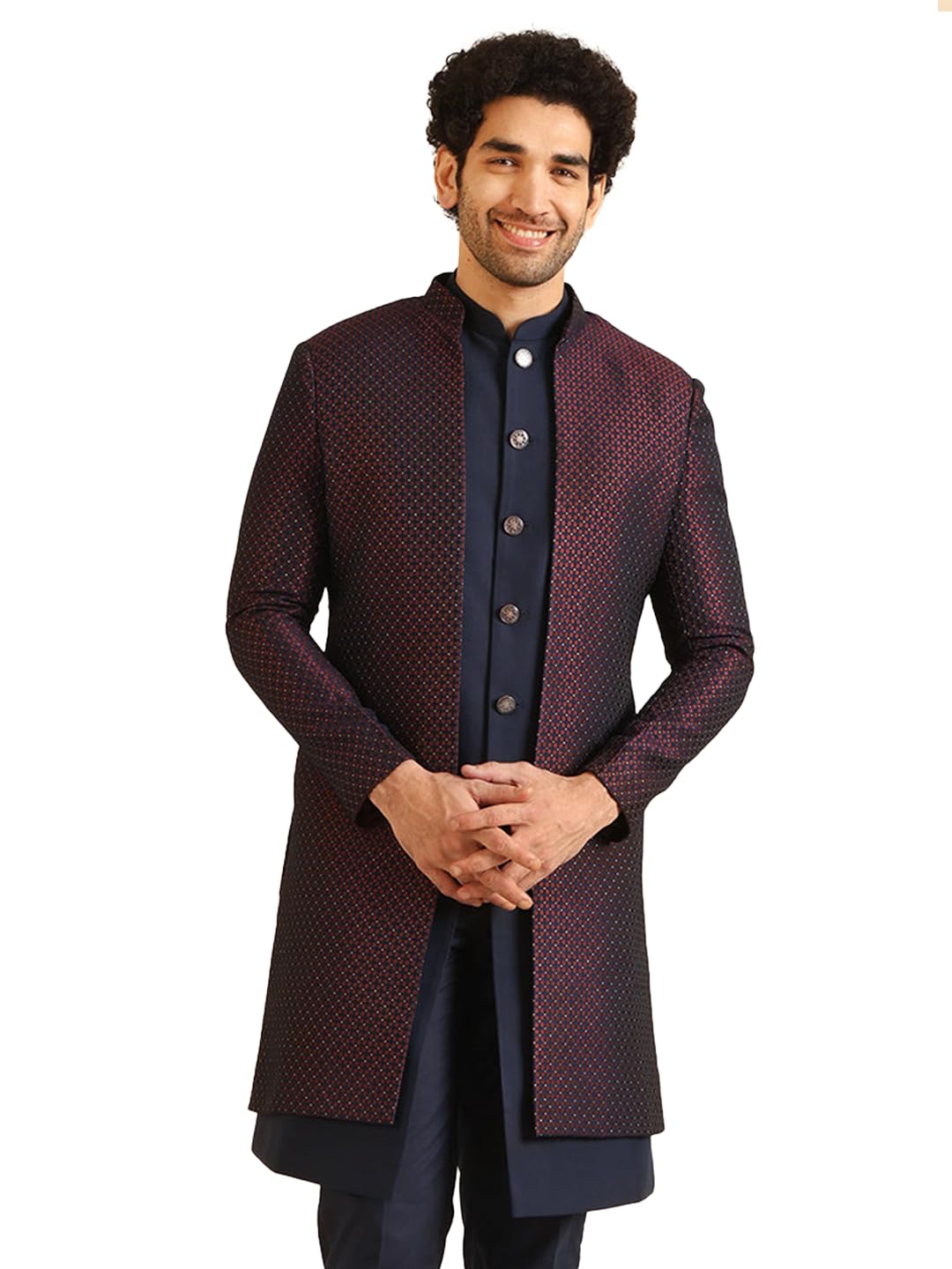 Kisah Jacket Sherwani Set For Men  Woven Design Jacquard Sherwani With Trouser | Ethnic & Formal Indian Outfit For Weddings, Cel