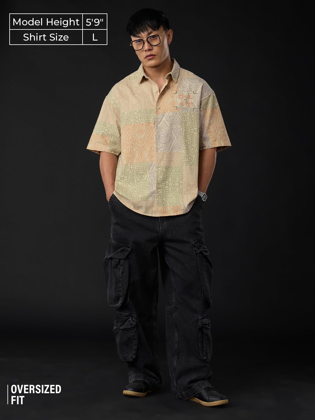 The Souled Store Avatar: Everythings Connected Men and Boys Short Sleeves Collared Neck Button Front Beige Graphic Printed Cott