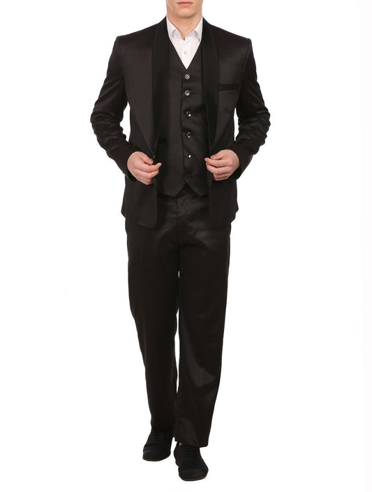WINTAGE Mens Poly Blend Notched Lapel Black Tuxedo 3Pc Suit