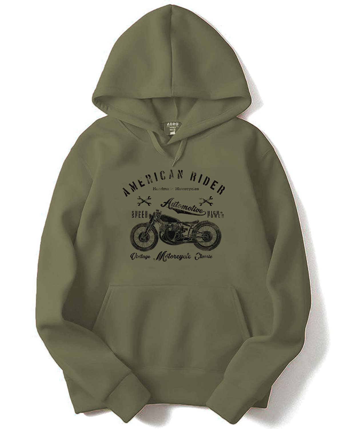 ADRO Men's Cotton Neck Hooded Sweatshirt (H-M-AME-OL_Olive)