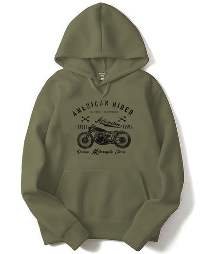ADRO Men's Cotton Neck Hooded Sweatshirt (H-M-AME-OL_Olive)