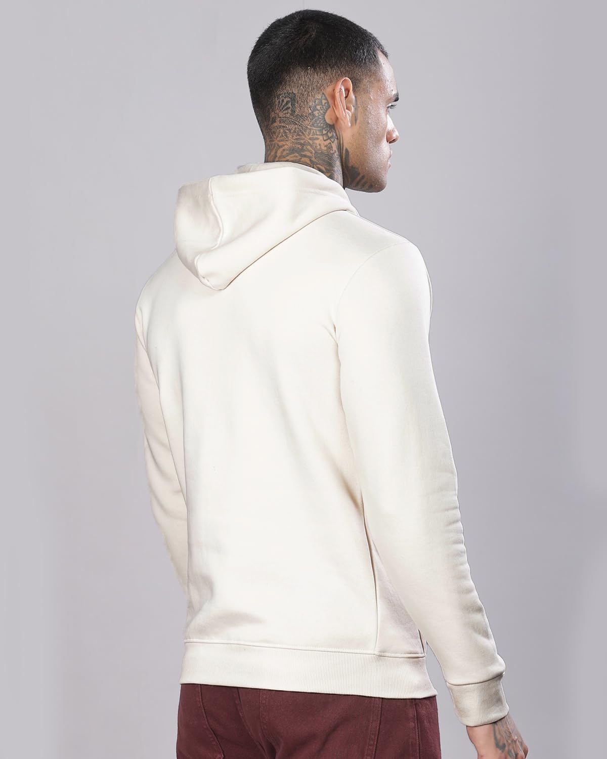 ADRO Mens Cotton Neck Hooded Sweatshirt (H24-BOST-WS_White Sand