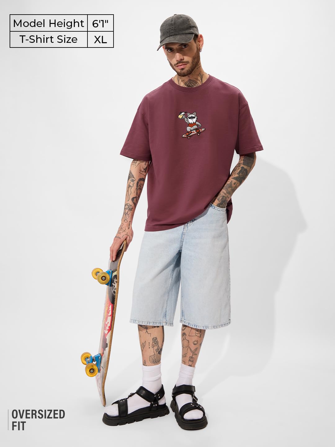 The Souled Store Beer Doggo Oversized T-Shirt for Men Boys Cotton Casual Half Sleeves Baggy Loose Fit Drop Shoulder Round Neck M