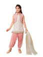 Aarika Girls Ethnic Wear White-Peach Colour Sequin Embroidery Lace Work Silk Kurti Patiala With Jacket (4-10 Years)