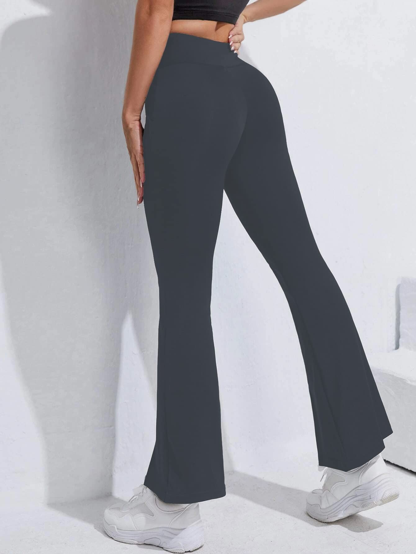 Shasmi Grey Womens Yoga Dress Pants Stretchy Work Slacks Business Casual Sport Office Bootcut Leg Elastic Waist Regular Fit Pla