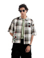 The Indian Garage Co Mens Oversized Checkered Cutaway Collar Half Sleeves Resort Shirt