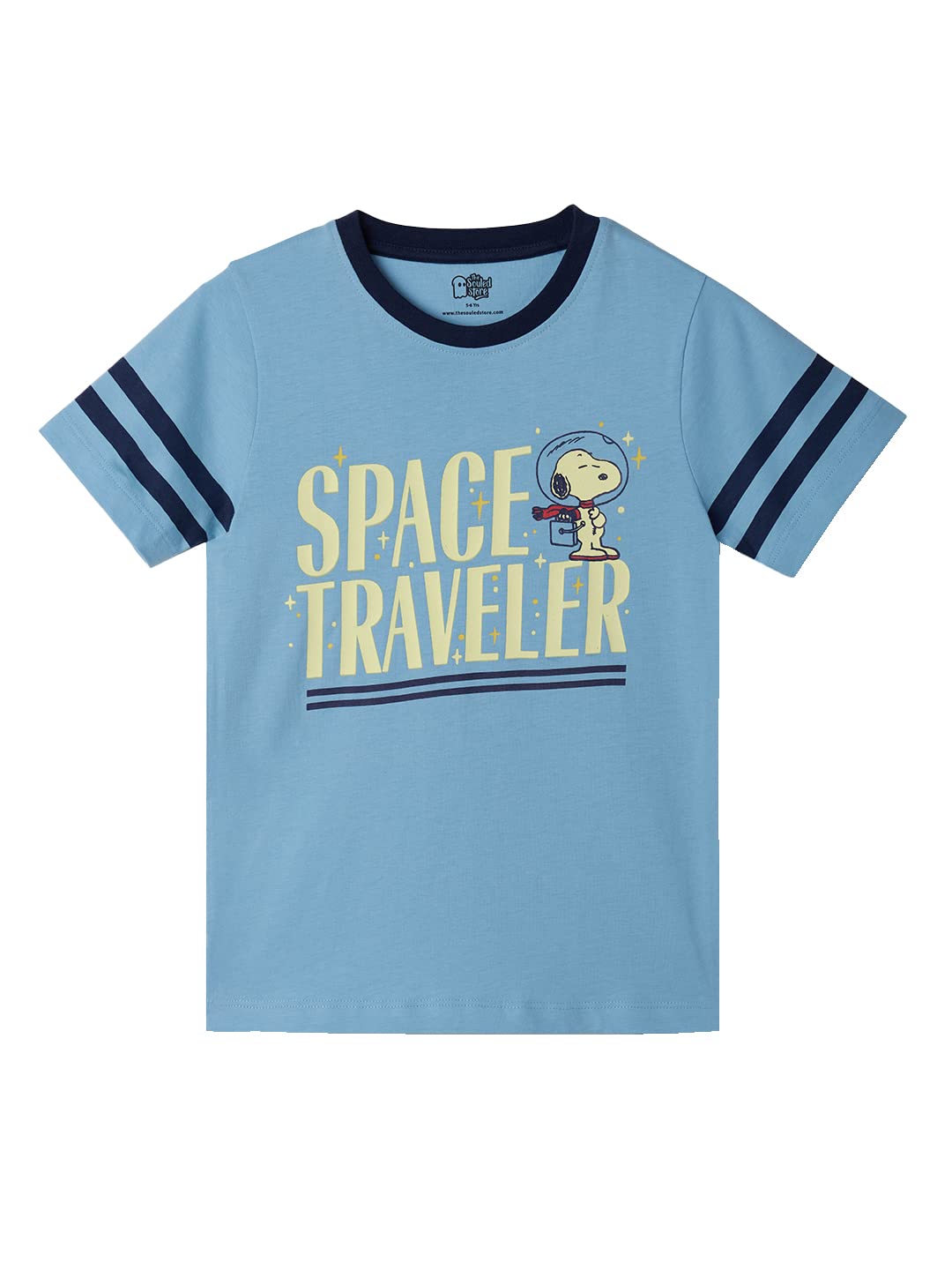 The Souled Store Official Space Traveller: Glow in The Dark Kids and Boys Graphic Printed Regular fit Half Sleeve Cotton Blue Co