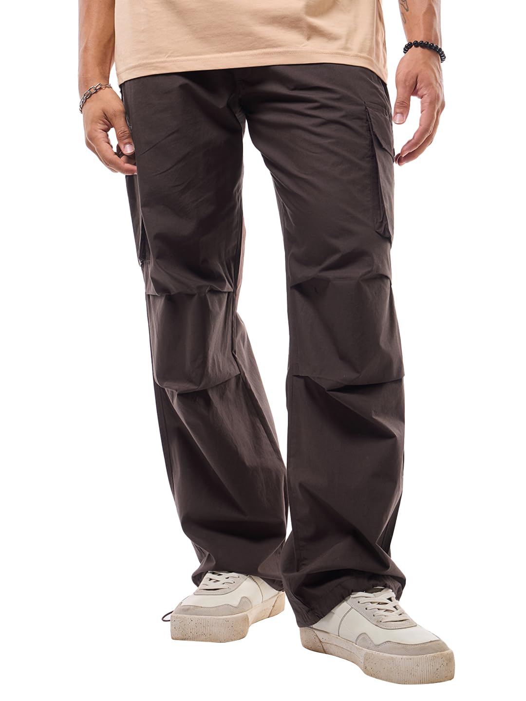Bewakoof MenS Solid Oversized Fit Cotton Cargo Casual Pants_629284_Brown_2Xl
