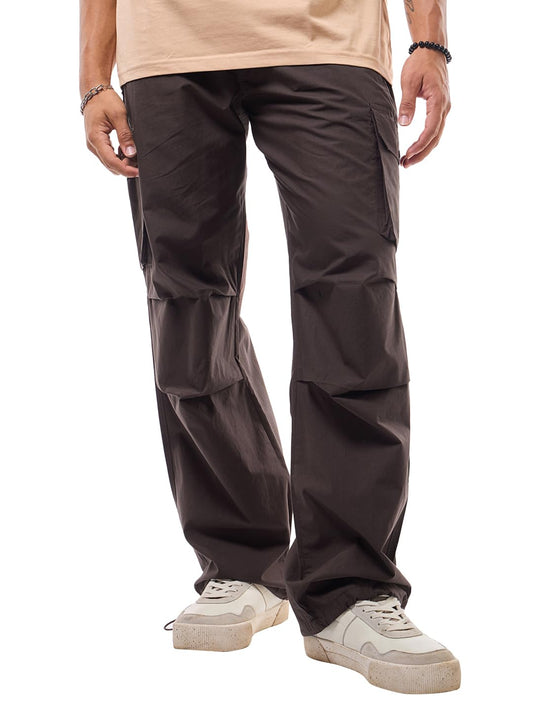 Bewakoof MenS Solid Oversized Fit Cotton Cargo Casual Pants_629284_Brown_2Xl