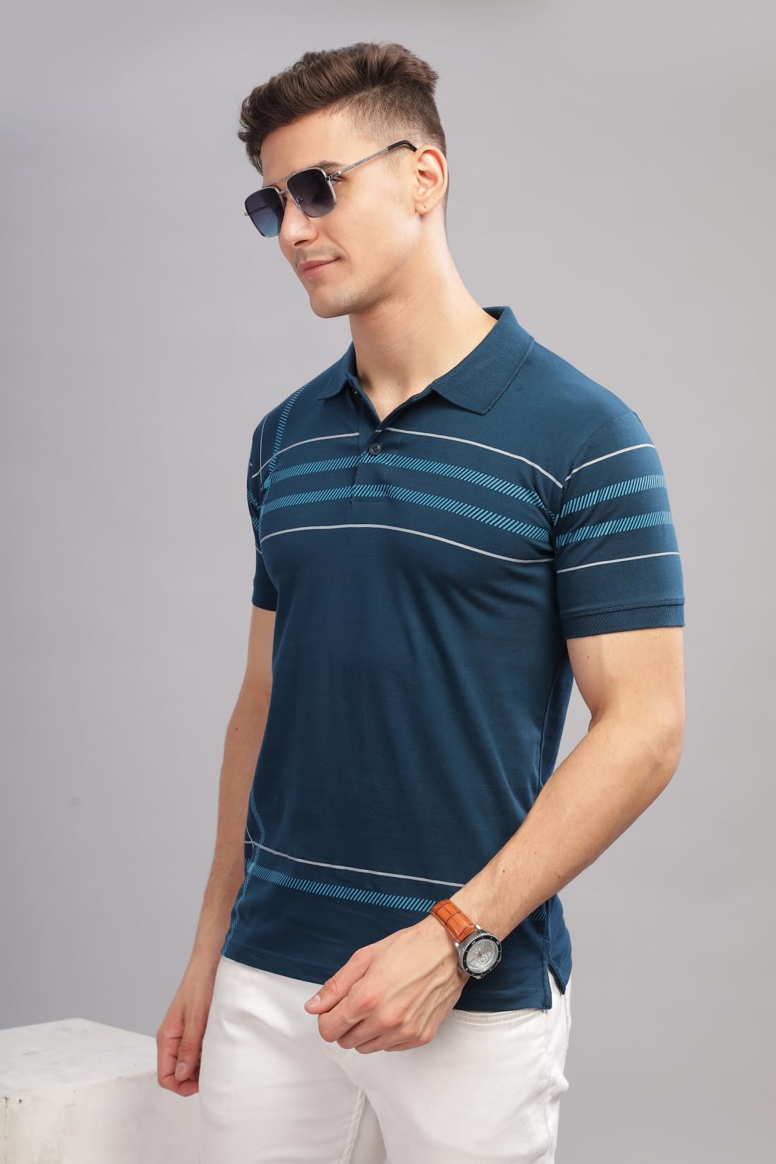 ADRO Regular Fit Polo T-Shirt for Men| Printed Polo T-Shirt | Cotton Polo T Shirt Also in Plus Size|Pnop24-L1-Sbwhsb
