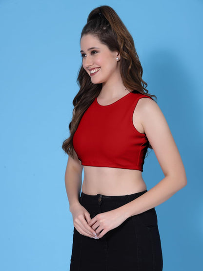 OOMPH! Crop Tops for Women, Red - mt714