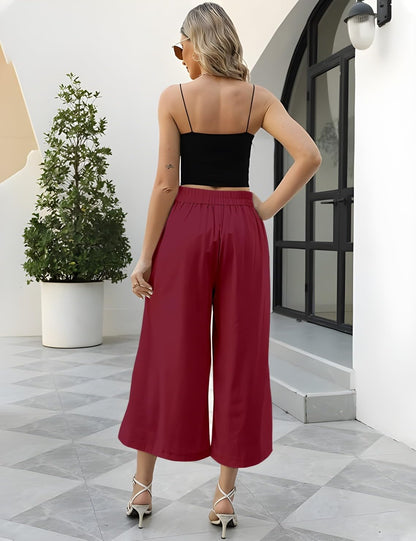 OOMPH! Cotton Linen Palazzo Pant for Women | Womens High Rise High Waist Trousers Flowy Wide Leg Plazzo Pant Trouser with Pocke