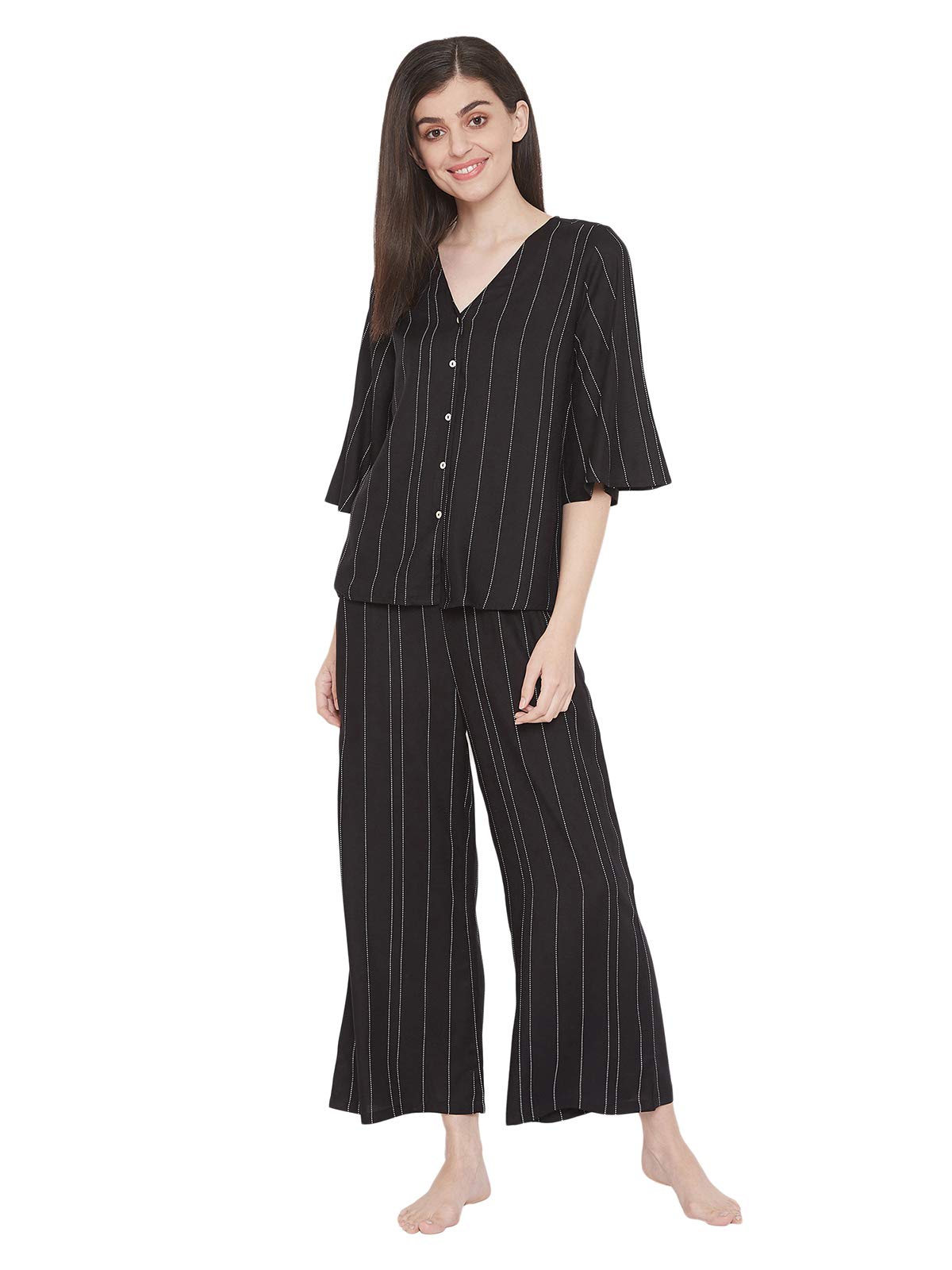 Clovia Womens Top & Pyjama Set Regular Pajama (LS0538A13L_Black_L)