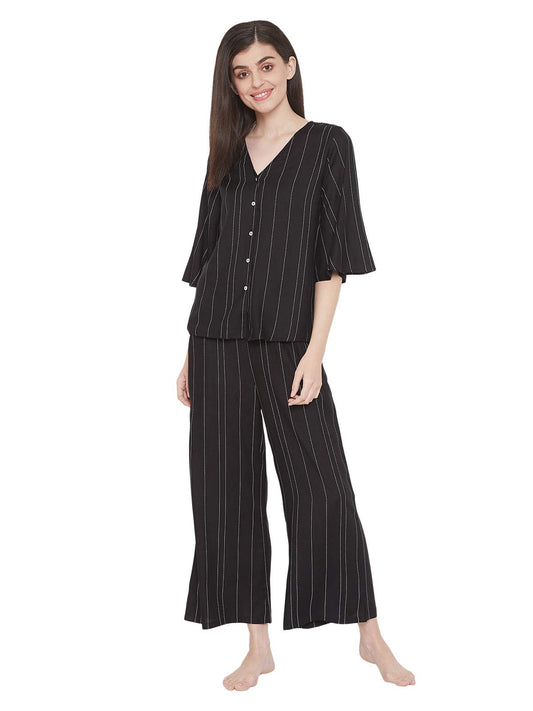 Clovia Womens Top & Pyjama Set Regular Pajama (LS0538A13L_Black_L)