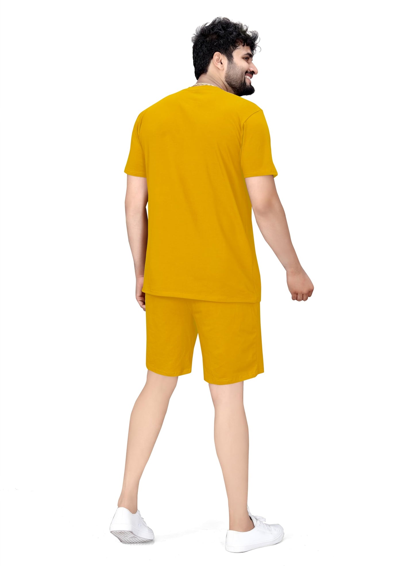 ELLITI Cotton Blend Casual Round Neck Half Sleeve Oversized Co-ord Set Mens, Pyjama Set, Sleepwear Loungewear T-Shirt and Short