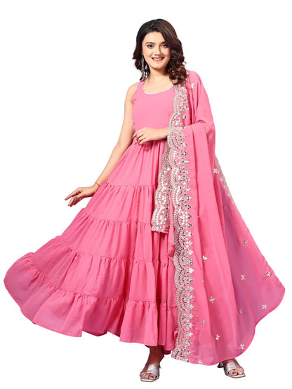 Fashion Basket Georgette Anarkali Dress For Women Light Pink