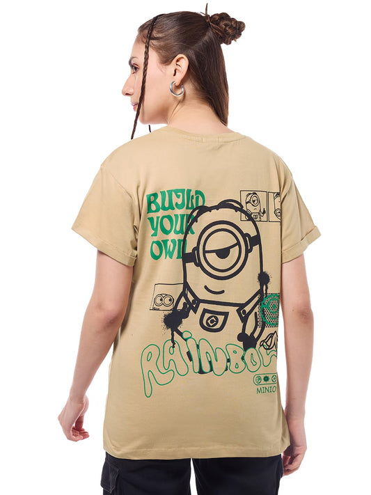 Bewakoof Official Minions Merchandise Womens Graphic Printed Boyfriend Fit Half Sleeve Round Neck Cotton Jersey T-Shirt_642114_
