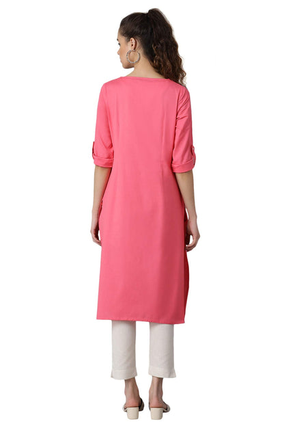 W For Woman Yellow Solid Cotton Blend Regular Kurta With Threading