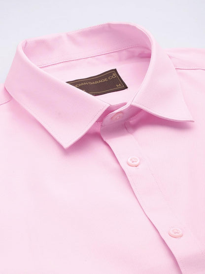 The Indian Garage Co Men Pink Solid Slim Fit Cotton Formal Shirt