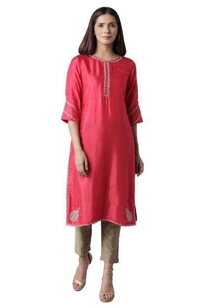 W for Woman Rasberry Red Solid Festive Straight Kurta