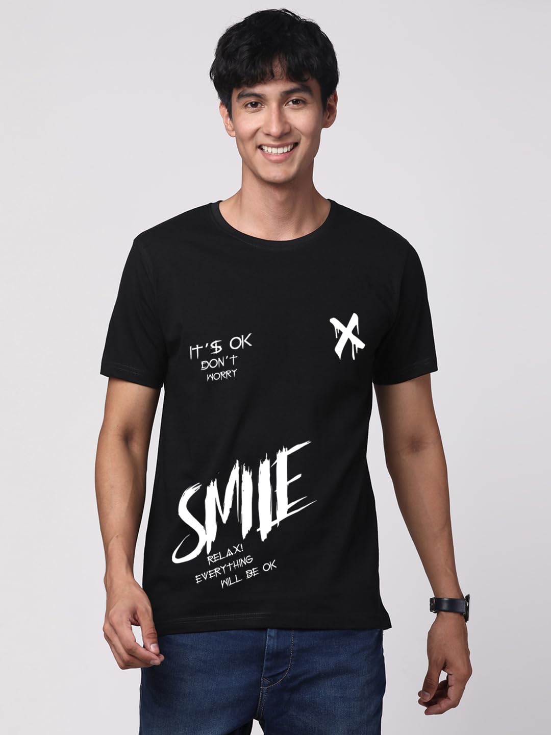 ADRO Mens Smile Printed Cotton T-Shirt_RN24-L2-SMILE-BL