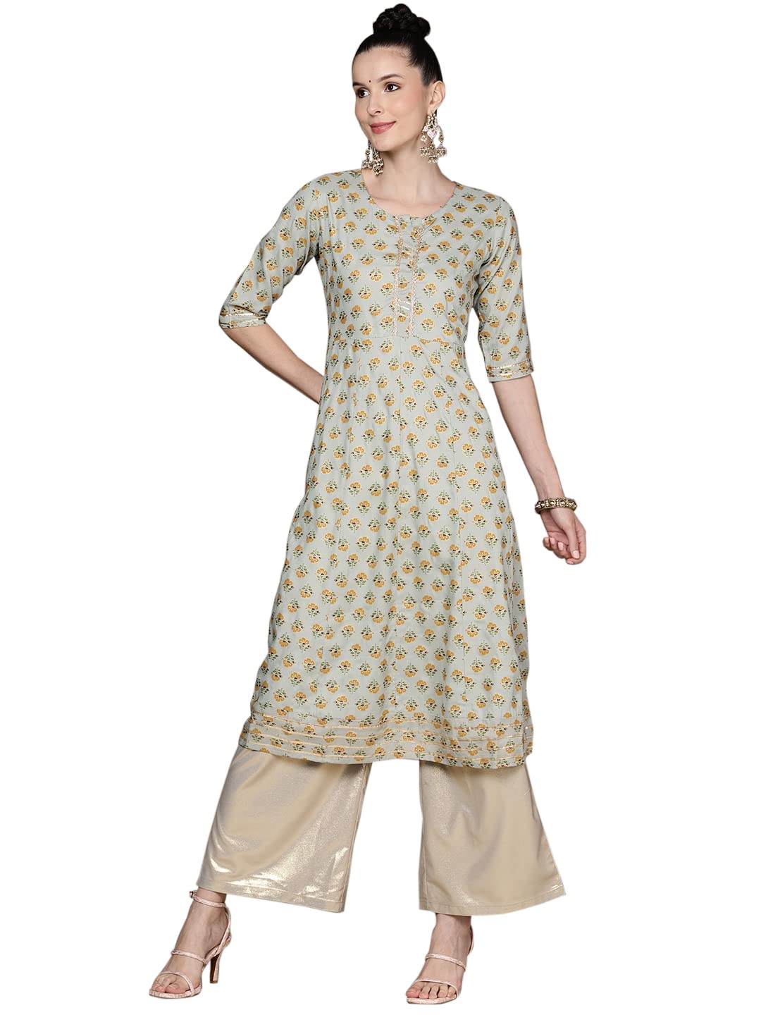anubhutee Women's Sage Green Printed Anarkali Kurta