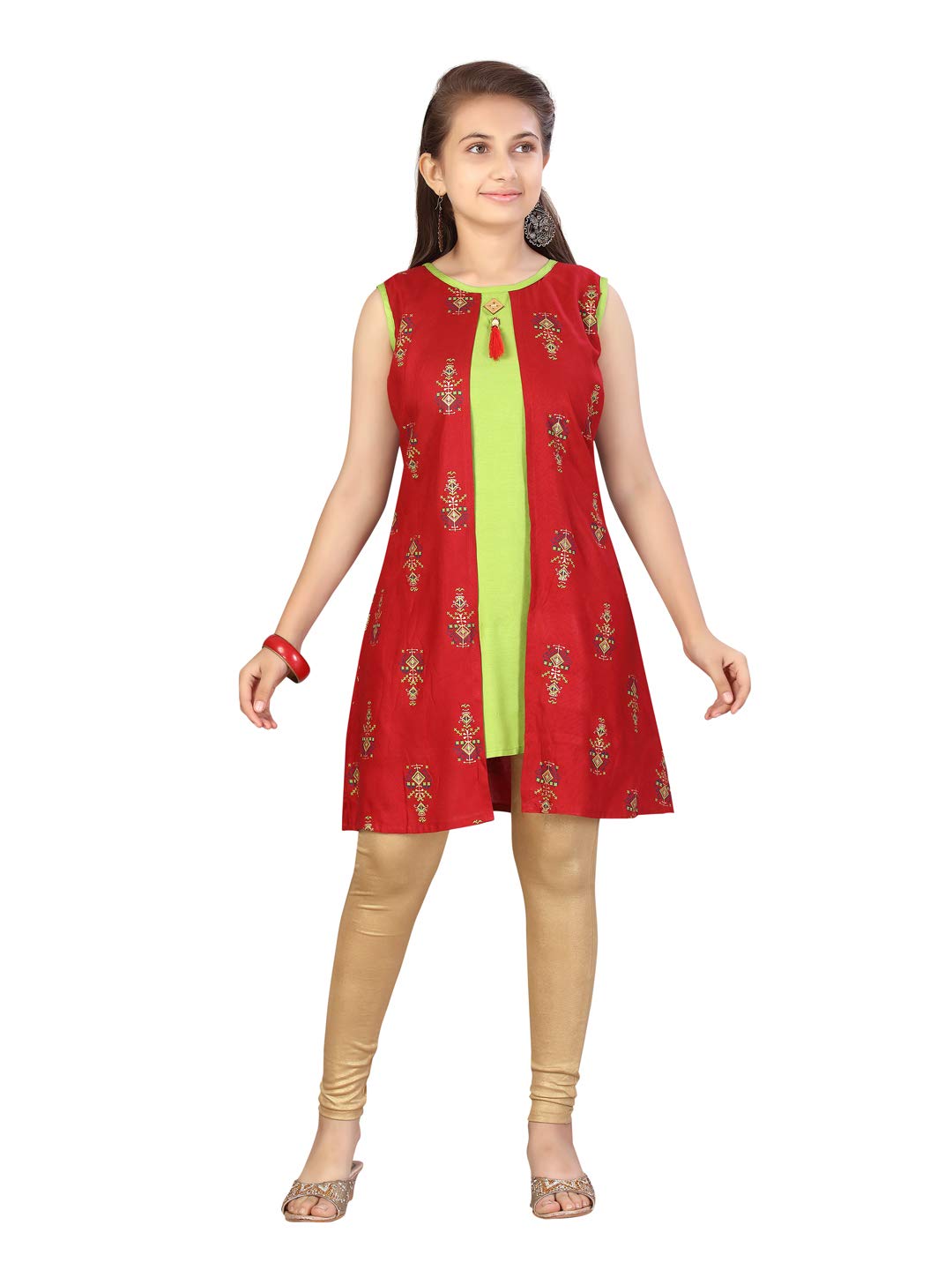 Aarika Girl's Cotton Regular Shirt (NV-Kurti-A-3_Red