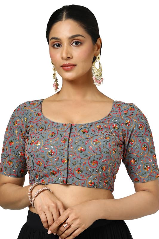 Soch Womens Grey Georgette Embroidered Blouse with Sequins