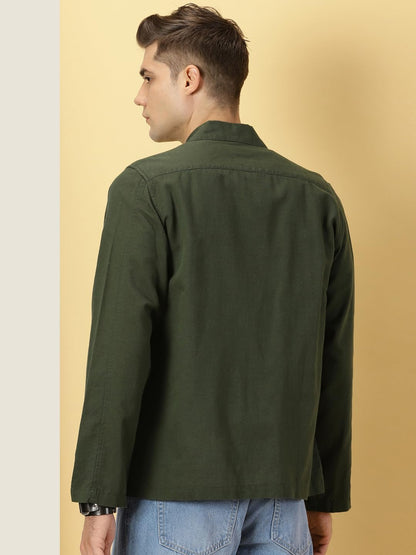 Thomas Scott Oversized Linen Double Pocket Solid Shirts for Mens Green