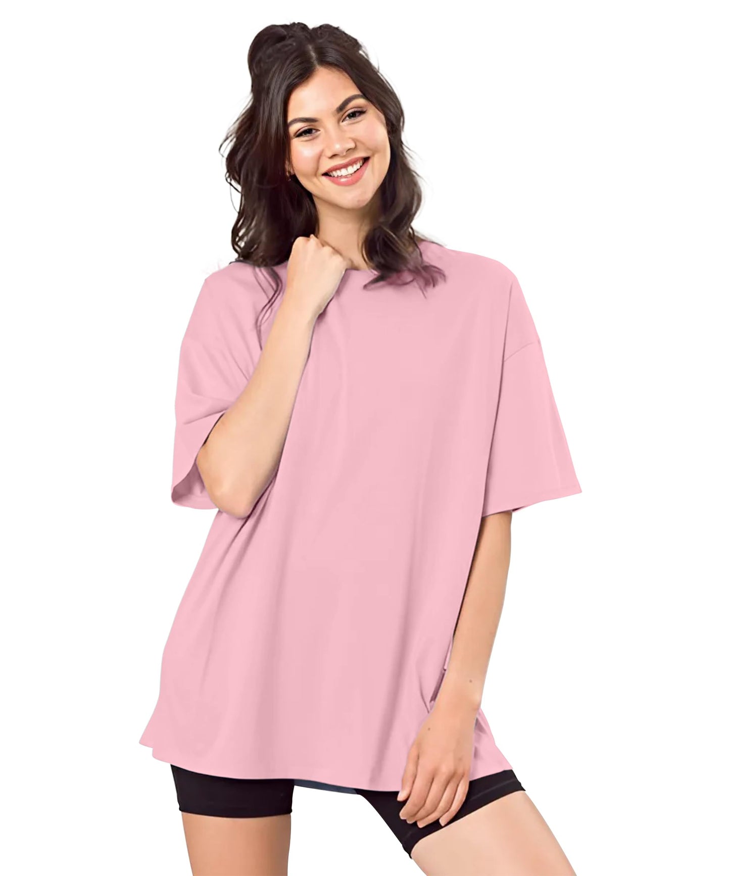 SHODOX Womens Cotton Blend Oversized Drop Shoulder Solid T-Shirt(Pack of 1)
