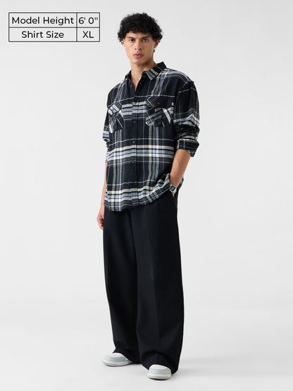 The Souled Store Plaid Shirt: Steel Men and Boys Long Sleeves Collared Neck Button Front Regular Fit Cotton Utility Shirts