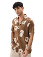 The Souled Store 4 Souls Holiday Men and Boys Short Sleeves Collared Neck Button Front Brown All Over Printed Cotton Shirts
