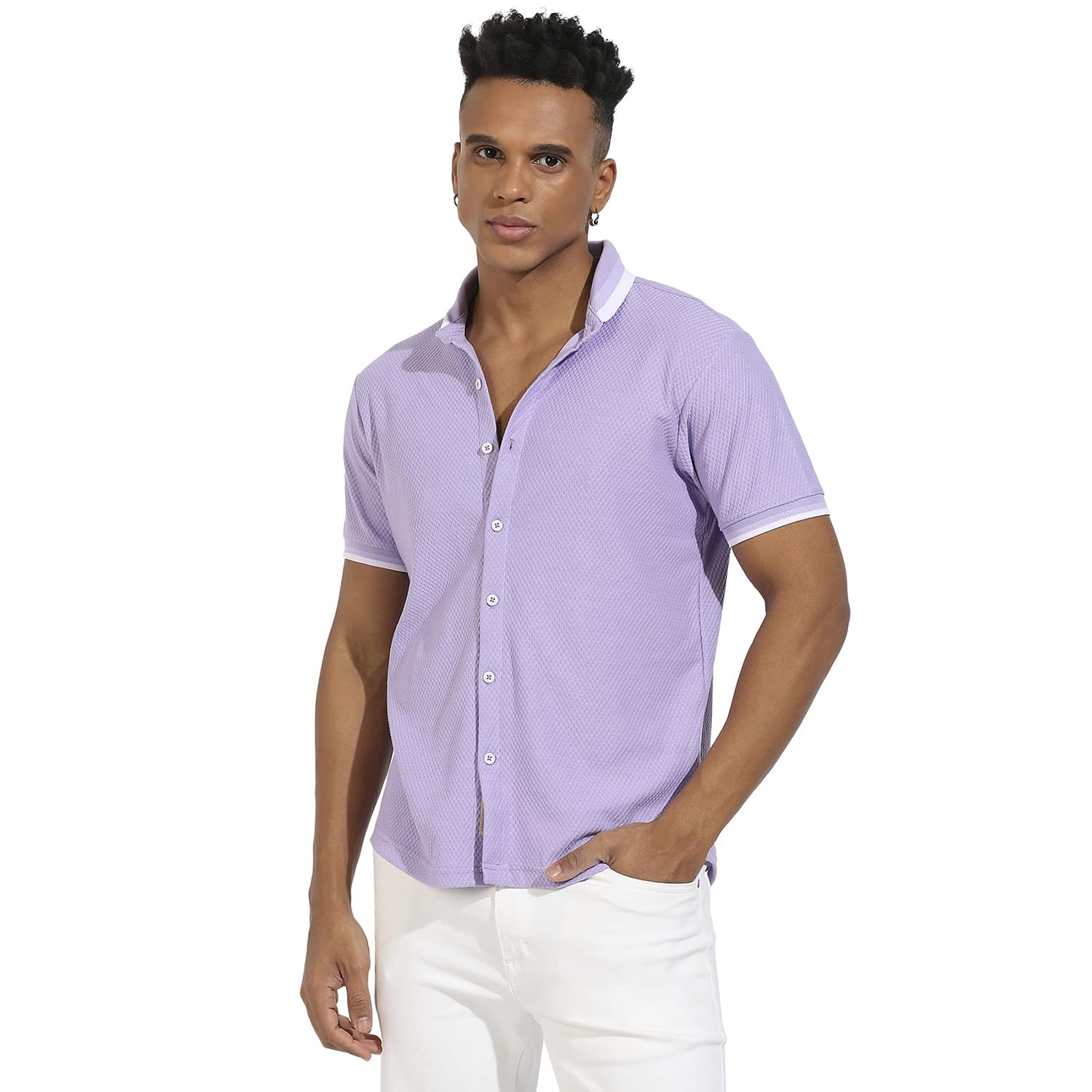 Campus Sutra Mens Regular Fit Shirt (CBSSSM23_CSMSSRT5654_Lavender